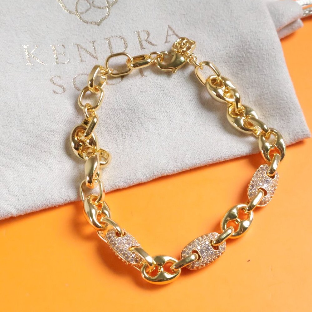 Kendra Scott Bailey White CZ Pave Chain Bracelet Gold NWOT - Picture 2 of 3
